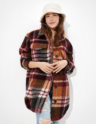 AE Sherpa Plaid Shirt Jacket