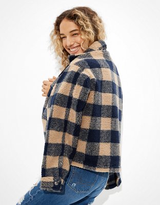 Женские куртки American Eagle AE Plaid Sherpa Zip-Up Jacket — фото 2