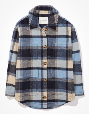 AE Oversized Plaid Flannel Shirt Jacket