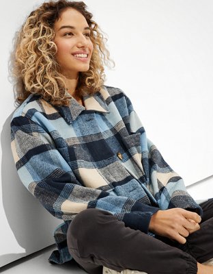 AE Oversized Plaid Flannel Shirt Jacket