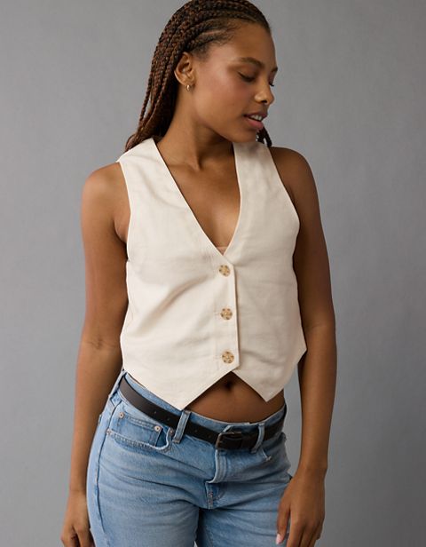 Женские жилеты American Eagle AE Linen-Blend Vest