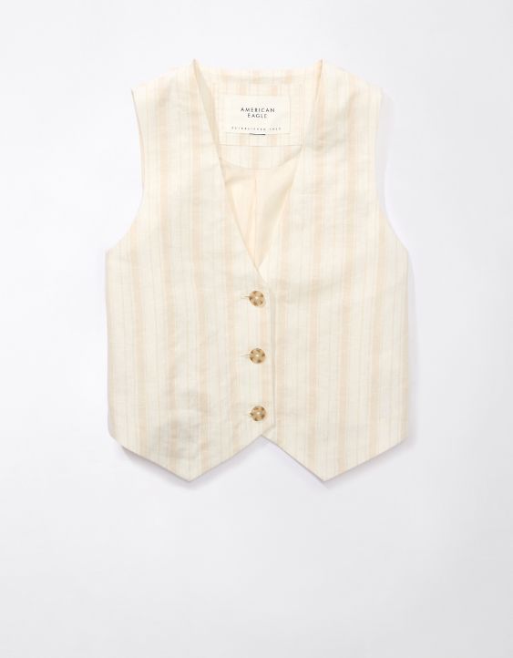 AE Linen-Blend Striped Waistcoat Vest