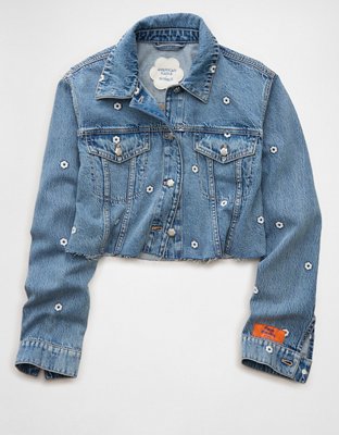 AE x Bubble Embroidered Cropped Denim Jacket