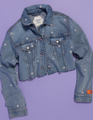 AE x Bubble Embroidered Cropped Denim Jacket