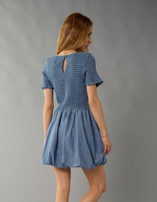 denim bubble skirt dress AE Smocked Scallop detail Size:One Size 7-12 Satin Anna-Kaci Women's Maternity V 70% Cotton 28% Polyester