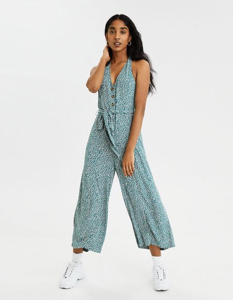 American Eagle AE Ditsy Print Halter Jumpsuit