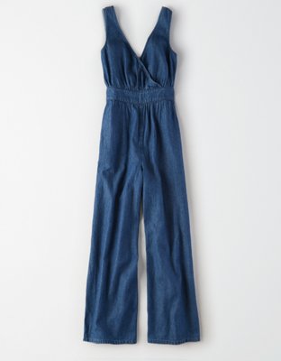 v neck denim jumpsuit