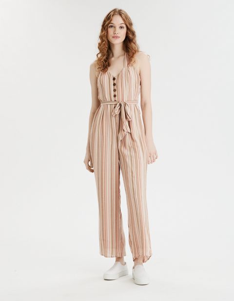 American Eagle AE Striped Tie Front Halter Jumpsuit