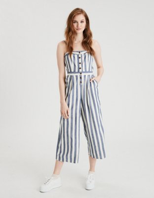 AE Striped Button Front Tube Jumpsuit