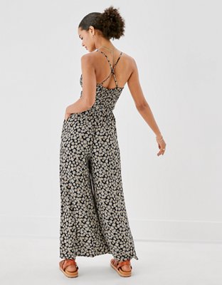 AE Floral Smocked V-Neck Jumpsuit