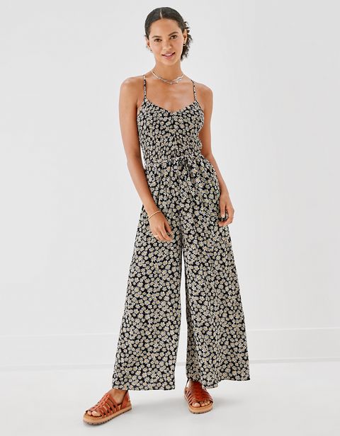 American Eagle AE Floral Smocked V-Neck Jumpsuit