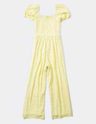 AE Smocked Puff-Sleeve Jumpsuit