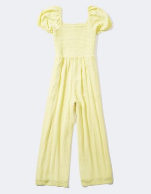 Jumpsuit con mangas abombadas y bordado con nido de abeja AE