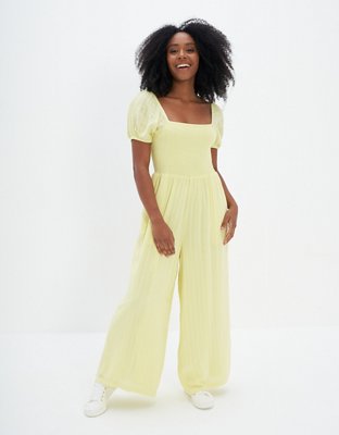 AE Smocked Puff-Sleeve Jumpsuit
