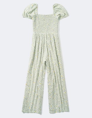 AE Smocked Puff-Sleeve Jumpsuit