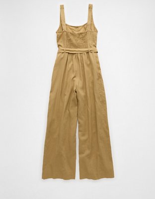 AE Linen-Blend Button-Up Jumpsuit
