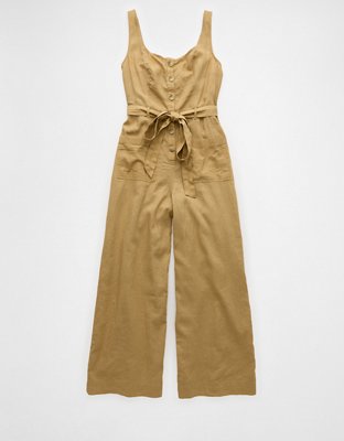 AE Linen-Blend Button-Up Jumpsuit