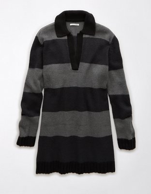 AE Long-Sleeve Oversized Collared Sweater Mini Dress