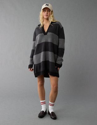 AE Long-Sleeve Oversized Collared Sweater Mini Dress