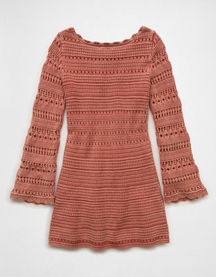 AE Long-Sleeve Open Stitch Sweater Mini Dress