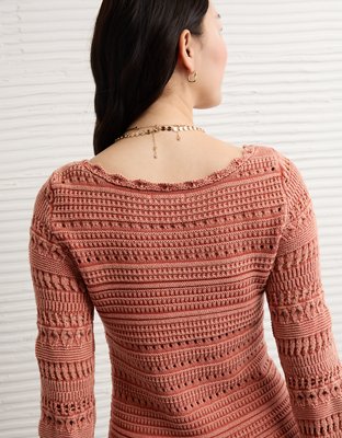 AE Long-Sleeve Open Stitch Sweater Mini Dress | American Eagle