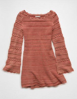 AE Long-Sleeve Open Stitch Sweater Mini Dress