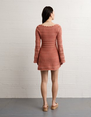 AE Long-Sleeve Open Stitch Sweater Mini Dress | American Eagle
