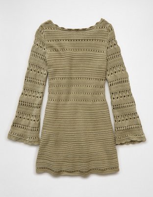 AE Long-Sleeve Open Stitch Sweater Mini Dress