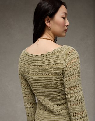 AE Long-Sleeve Open Stitch Sweater Mini Dress