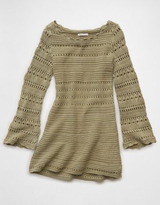 AE Long-Sleeve Open Stitch Sweater Mini Dress