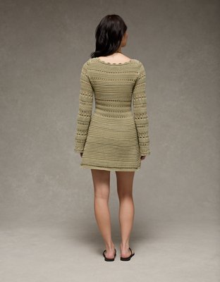 AE Long-Sleeve Open Stitch Sweater Mini Dress
