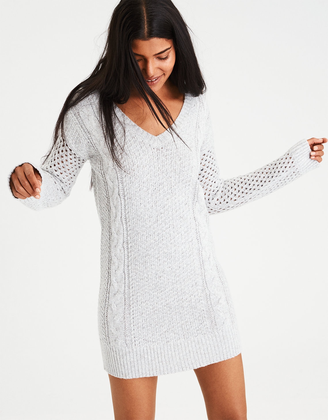 AE Ahh-Mazingly Soft Cable Knit Sweater Dress, Oatmeal | American ...