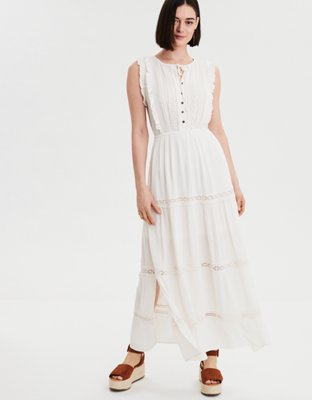 AE Lace Trim Maxi Dress, White | American Eagle Outfitters