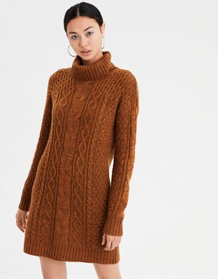 Ae Turtleneck Cable Knit Sweater Dress