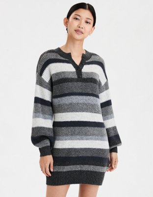 AE Striped Henley Neck Sweater Dress