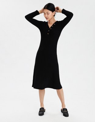 AE Knit Long Sleeve Henley Neck Dress