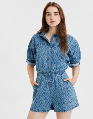 denim coverall romper
