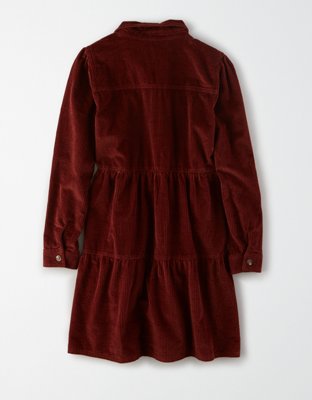AE Corduroy Button-Up Babydoll Shirt Dress