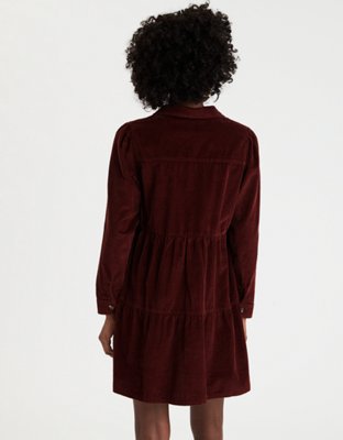 AE Corduroy Button-Up Babydoll Shirt Dress