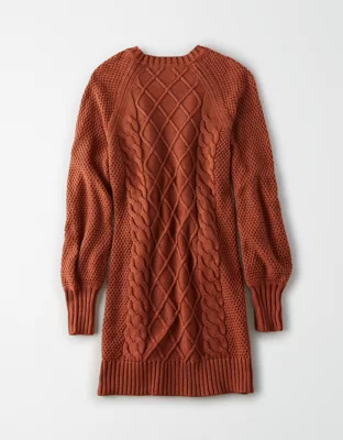 AE Acid Wash Cable Knit Sweater Dress