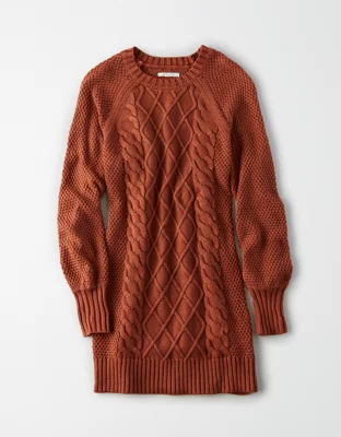 AE Acid Wash Cable Knit Sweater Dress