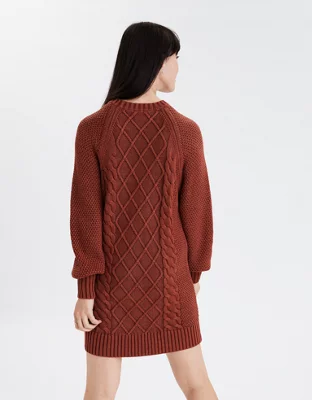 AE Acid Wash Cable Knit Sweater Dress