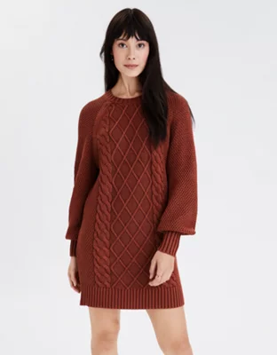 AE Acid Wash Cable Knit Sweater Dress