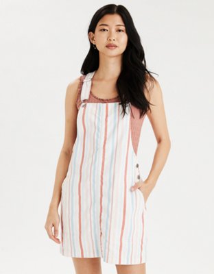 striped denim overall dress