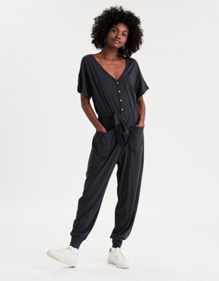 ae button front jumpsuit