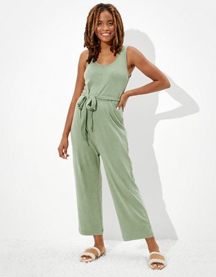 AE Button Up Tie Waist Jumpsuit