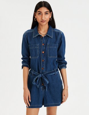 denim long sleeve romper