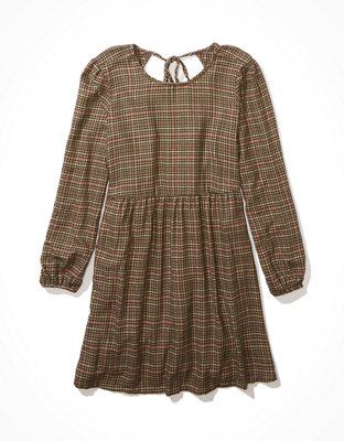 AE Plaid Long Sleeve Babydoll Dress