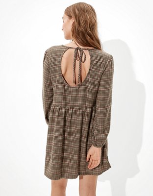 AE Plaid Long Sleeve Babydoll Dress