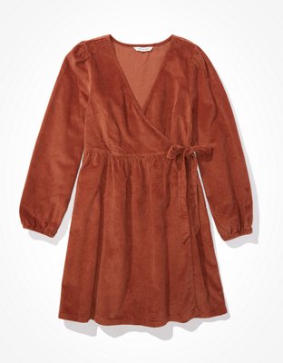 Image of AE Corduroy Wrap Mini Dress Women's Tan XXS